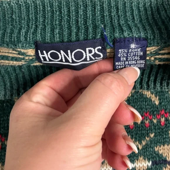 Vintage 80s/90s Fair Isle Nordic Sweater Green Beige Red Knit M/L - Picture 5 of 5